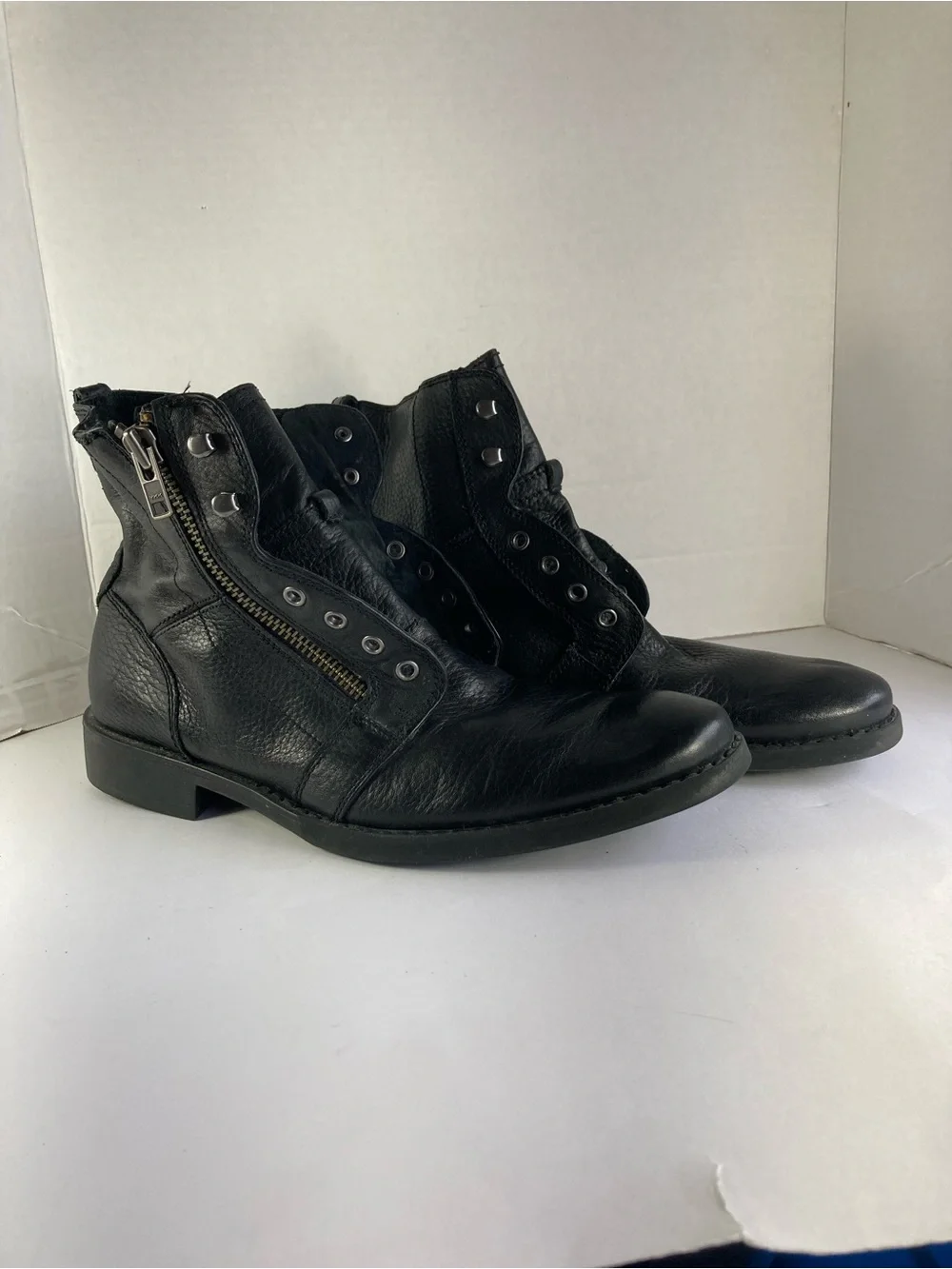 The Rails Combat Bike Boots With Sipper Black Leather Mens Shoe Sz US 11.5-12